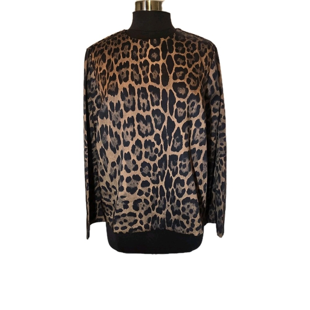 H&M Leopard Print‎ Long Sleeve Women's Brown Black 100% Polyester Top